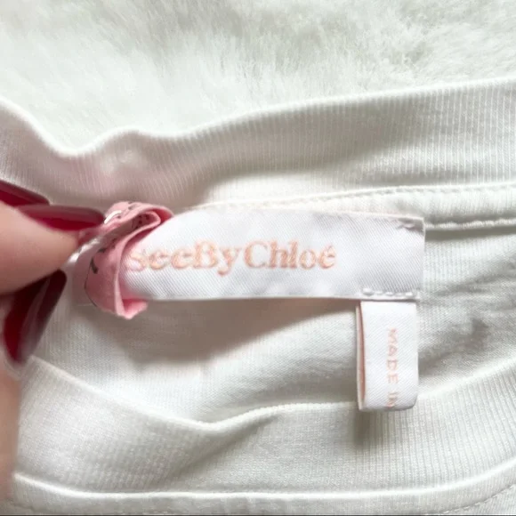 SEE BY CHLOE CREWNECK BELL SLEEVE COTTON TOP Size Small Chic Stylish MINIMALIST - Picture 5 of 11